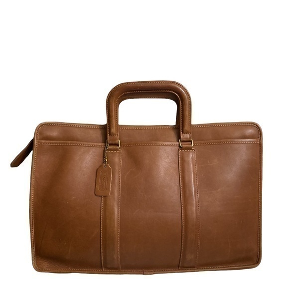 Coach vintage English tan leather briefcase laptop work  bag - Picture 1 of 16
